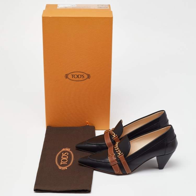 Pre Owned  Tod's Black/Tan Leather Pointed Toe Pumps Size 36