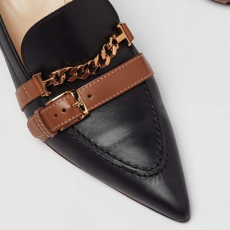 Pre Owned  Tod's Black/Tan Leather Pointed Toe Pumps Size 36