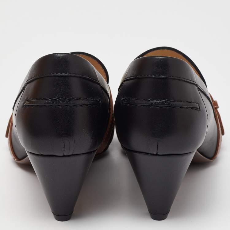 Pre Owned  Tod's Black/Tan Leather Pointed Toe Pumps Size 36
