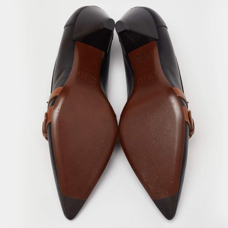 Pre Owned  Tod's Black/Tan Leather Pointed Toe Pumps Size 36