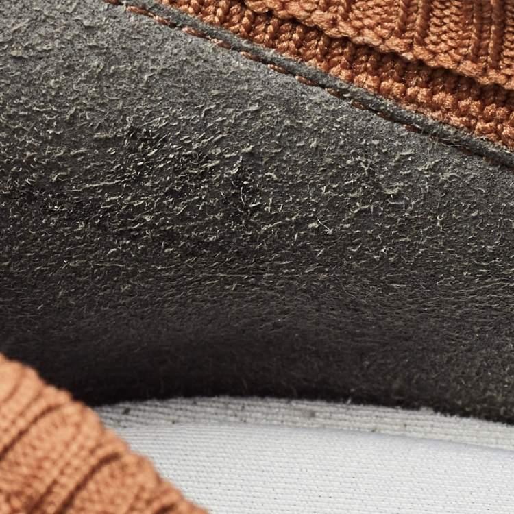 Pre Owned Tod's Brown Knit Fabric Chain Detail Slip On Sneakers Size 39.5