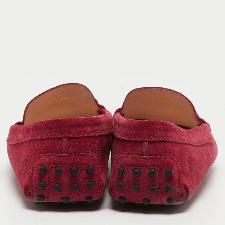 Pre Owned Tod's Pink Suede Double T Buckle Loafers Size 39