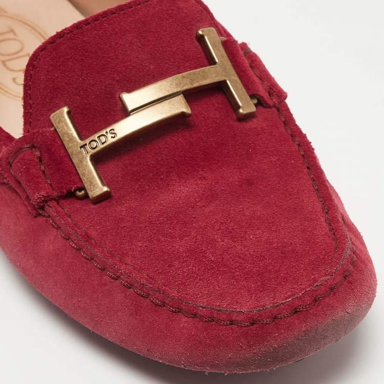 Pre Owned Tod's Pink Suede Double T Buckle Loafers Size 39