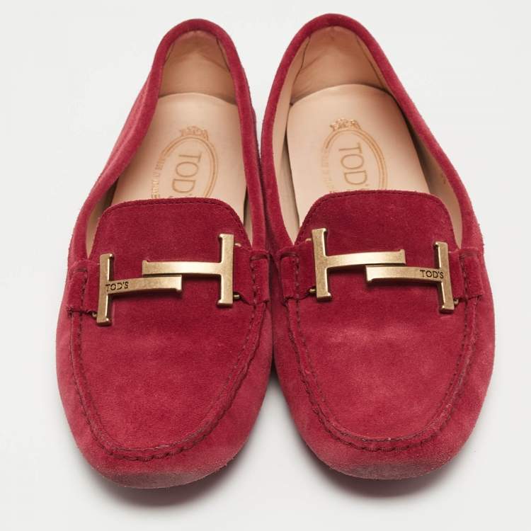 Pre Owned Tod's Pink Suede Double T Buckle Loafers Size 39