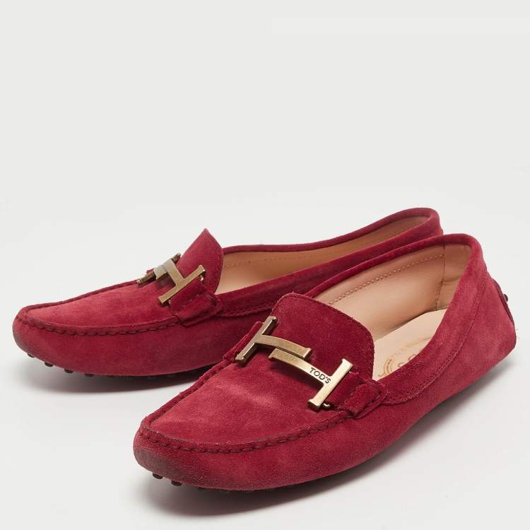 Pre Owned Tod's Pink Suede Double T Buckle Loafers Size 39