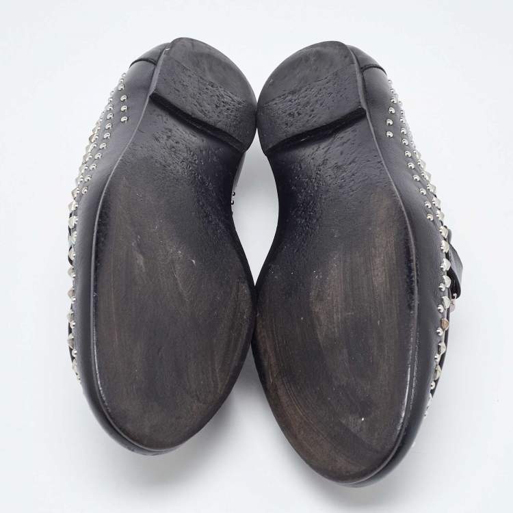 Pre Owned Tod's Black Leather Studded Double T Slip On Loafers Size 40