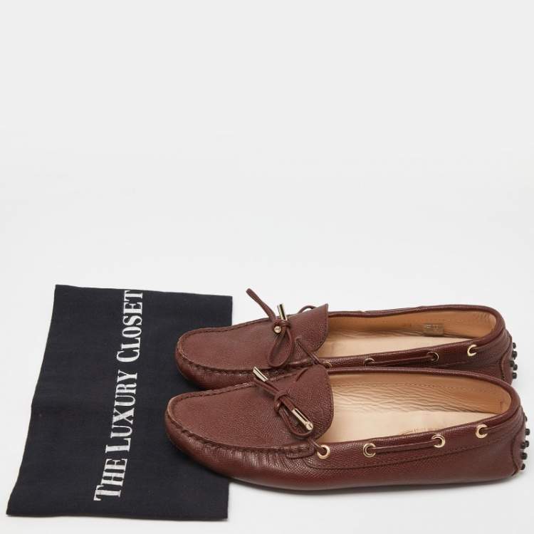Pre Owned Tod's Brown Leather Gommino Slip On Loafers Size 39