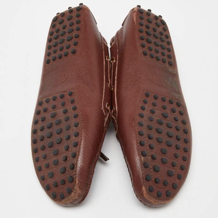 Pre Owned Tod's Brown Leather Gommino Slip On Loafers Size 39