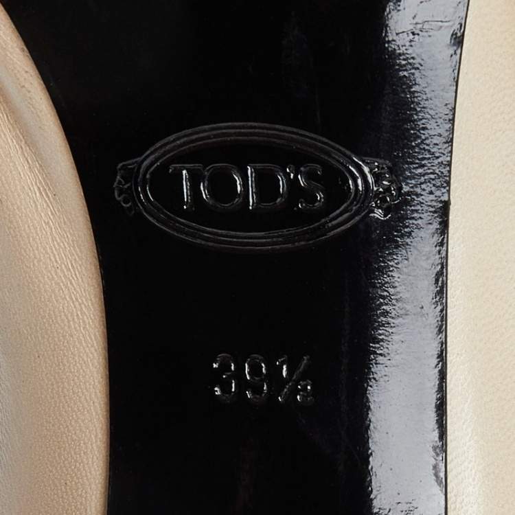 Pre Owned Tod's Cream/Black Brogue Patent and Leather Tassel Peep Toe Pumps Size 39.5