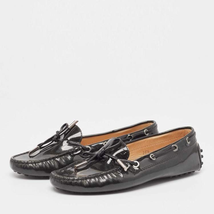 Pre Owned Tod's Black Patent Leather Bow Loafers Size 36.5