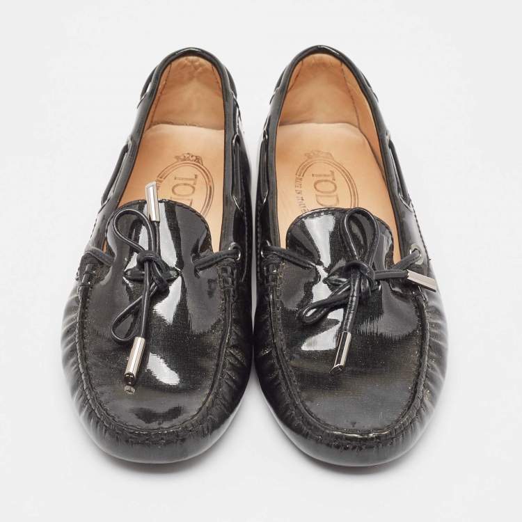 Pre Owned Tod's Black Patent Leather Bow Loafers Size 36.5