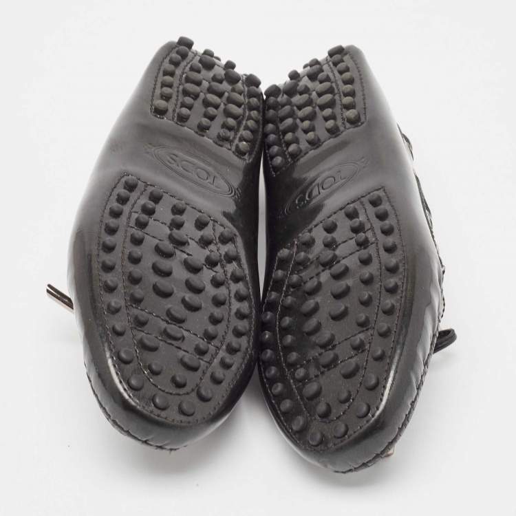 Pre Owned Tod's Black Patent Leather Bow Loafers Size 36.5