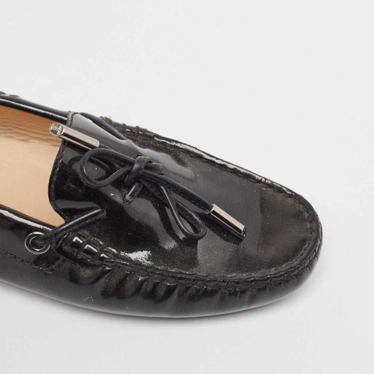 Pre Owned Tod's Black Patent Leather Bow Loafers Size 36.5