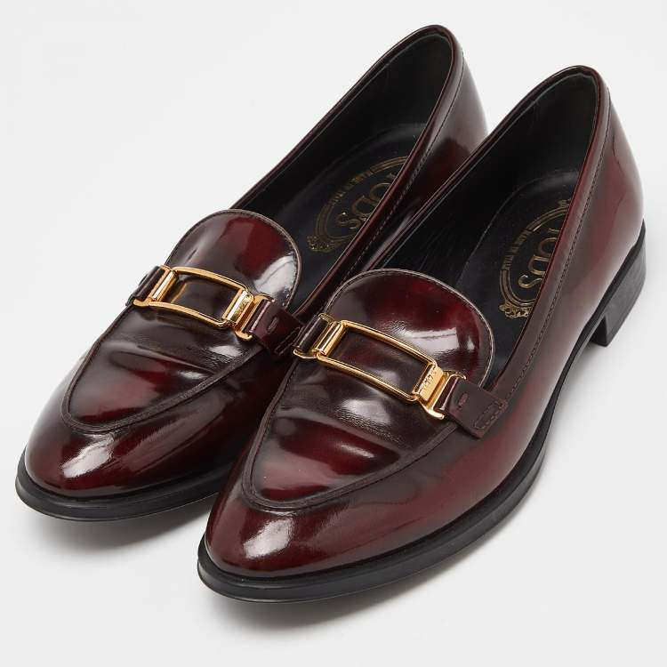 Pre Owned Tod's Brick Shiny Leather Slip On Loafers Size 38.5
