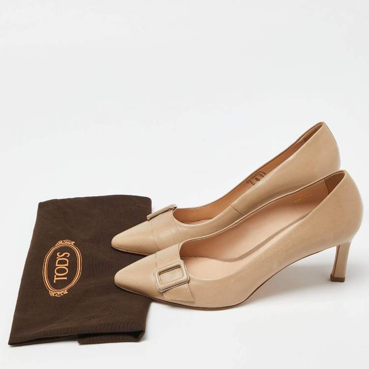 Pre Owned Tod's Beige Leather Pointed Toe Pumps Size 39.5