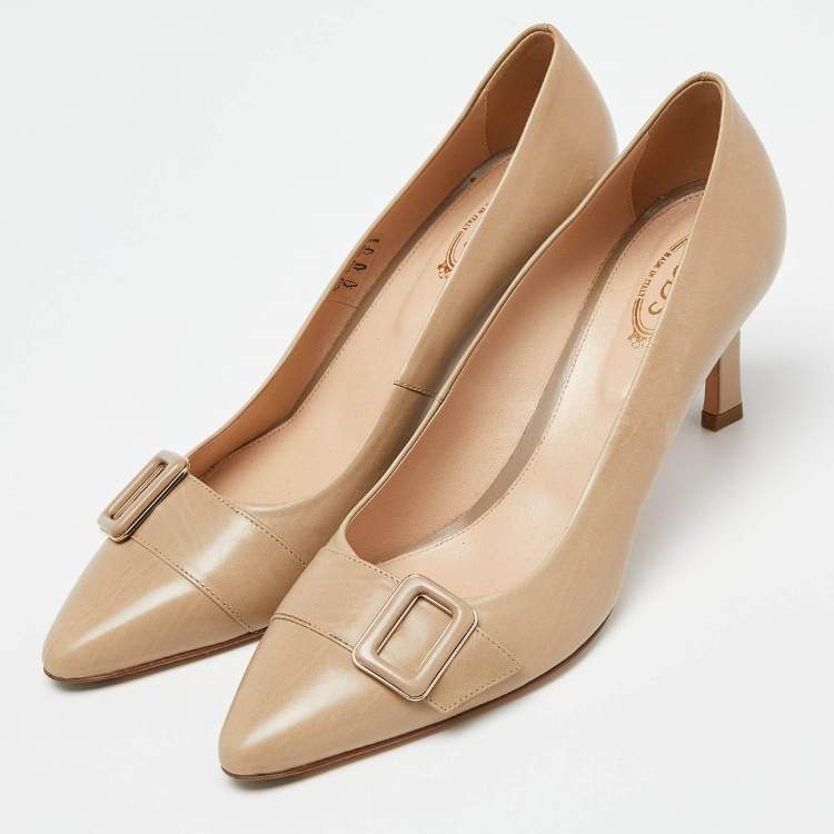 Pre Owned Tod's Beige Leather Pointed Toe Pumps Size 39.5