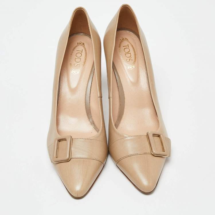 Pre Owned Tod's Beige Leather Pointed Toe Pumps Size 39.5