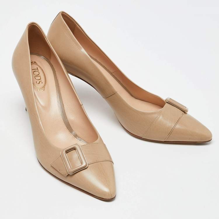 Pre Owned Tod's Beige Leather Pointed Toe Pumps Size 39.5