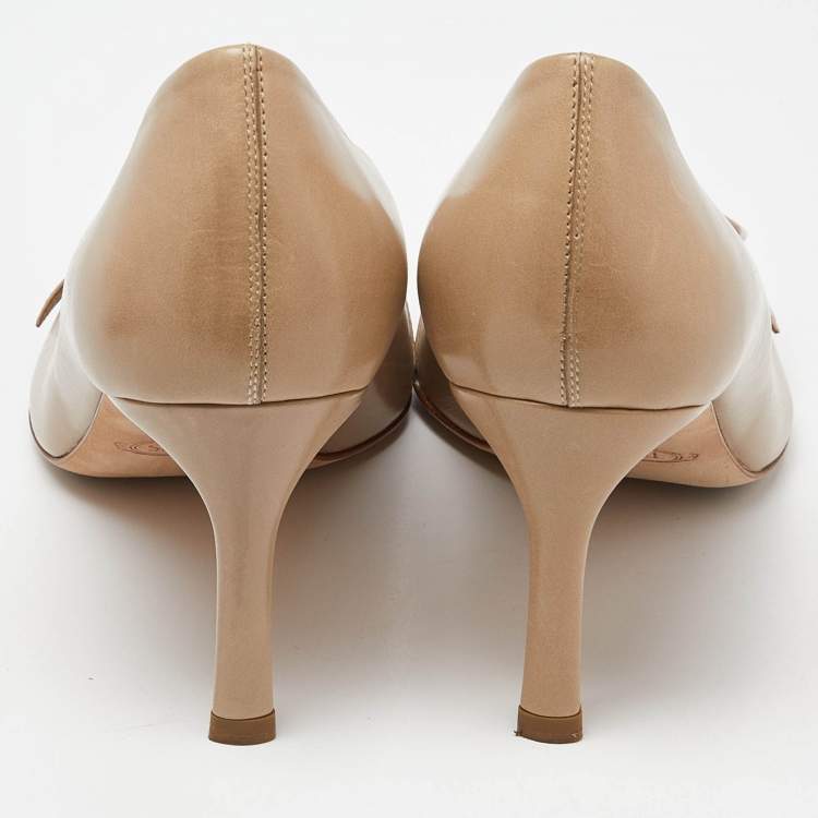 Pre Owned Tod's Beige Leather Pointed Toe Pumps Size 39.5