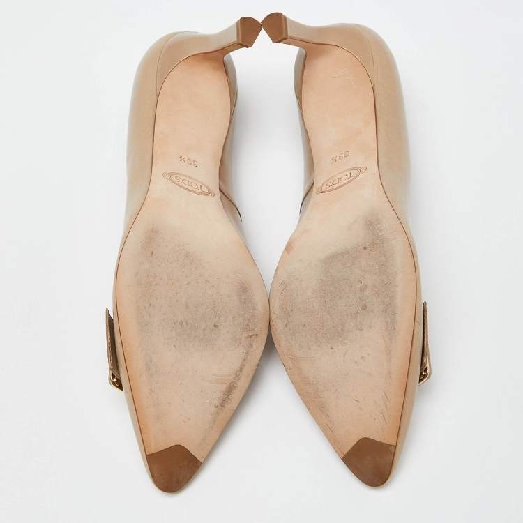 Pre Owned Tod's Beige Leather Pointed Toe Pumps Size 39.5