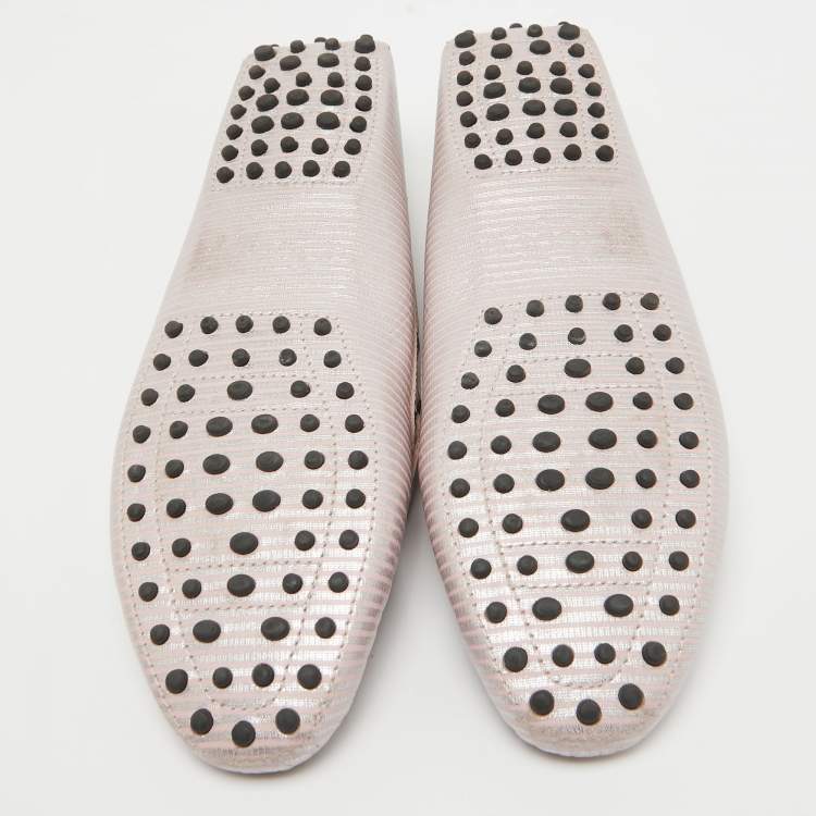 Pre Owned Tod's Pink/Silver Nubuck Leather Bow Loafers Size 41