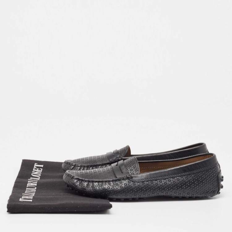 Pre Owned Tod's Black Laser Cut Leather Penny Loafers Size 37