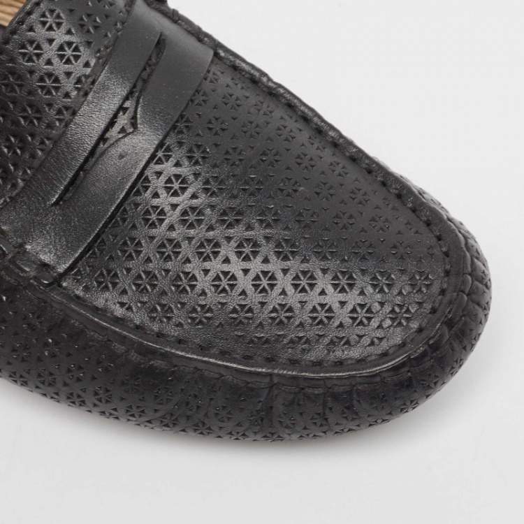 Pre Owned Tod's Black Laser Cut Leather Penny Loafers Size 37