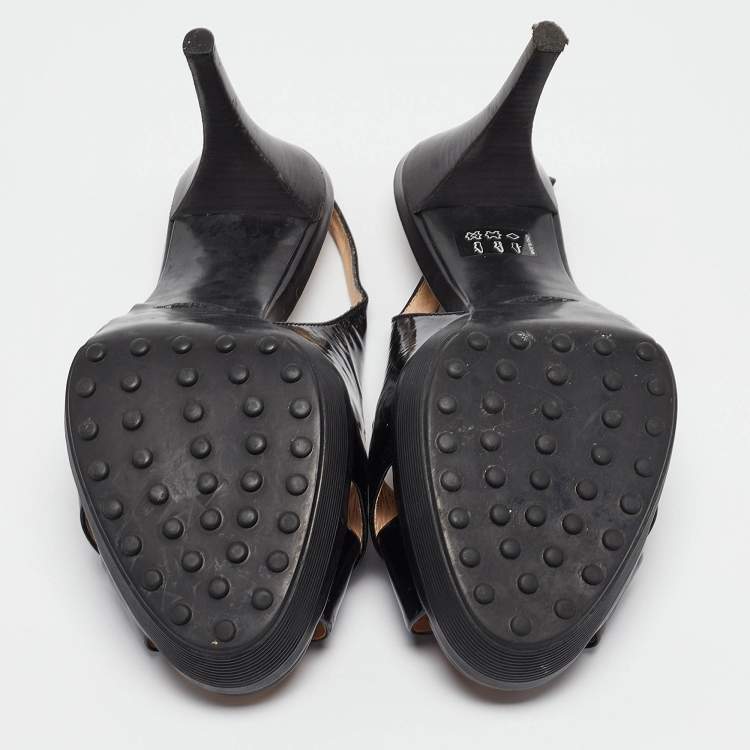 Pre Owned Tod's Black Patent Leather Criss Cross Platform Slingback Sandals Size 38.5