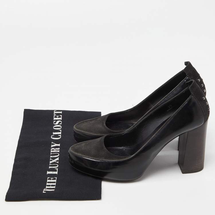 Pre Owned Tod's Black Suede and Leather Platform Pumps Size 39