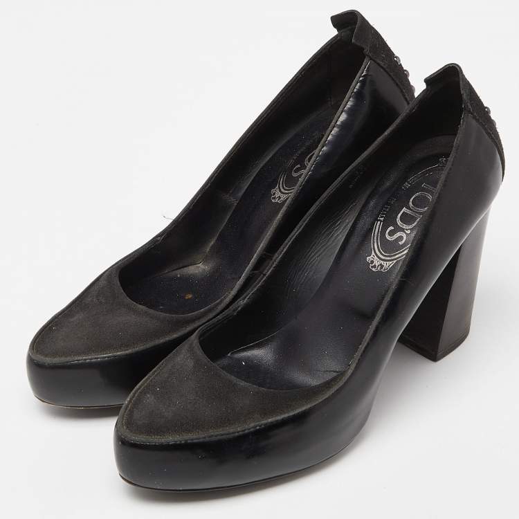 Pre Owned Tod's Black Suede and Leather Platform Pumps Size 39