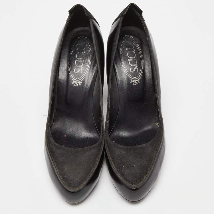 Pre Owned Tod's Black Suede and Leather Platform Pumps Size 39