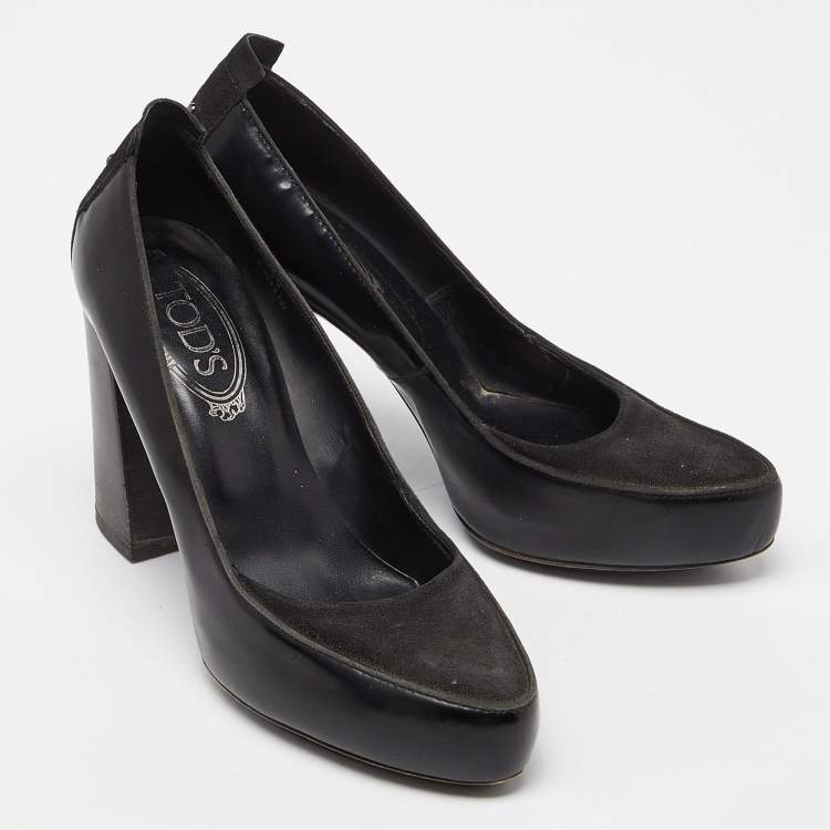 Pre Owned Tod's Black Suede and Leather Platform Pumps Size 39