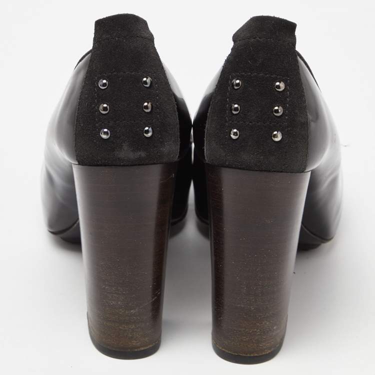 Pre Owned Tod's Black Suede and Leather Platform Pumps Size 39