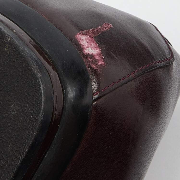 Pre Owned Tod's Burgundy Leather Fringe Detail Ballet Flats Size 38.5