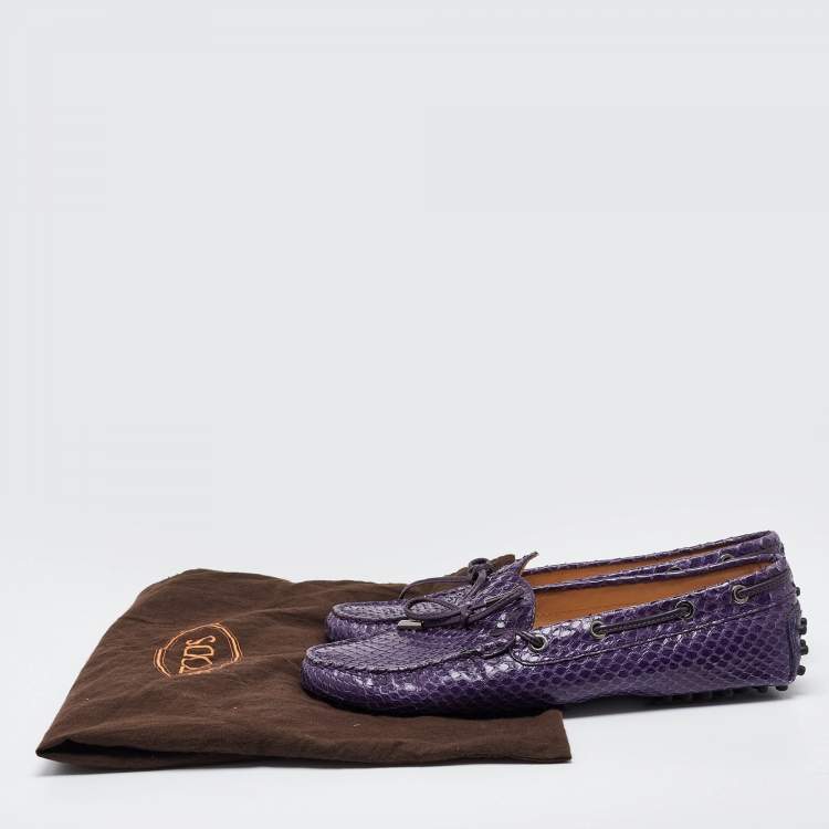 Pre Owned Tod's Purple Python Bow Slip On Loafers Size 38.5