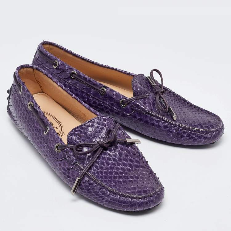 Pre Owned Tod's Purple Python Bow Slip On Loafers Size 38.5