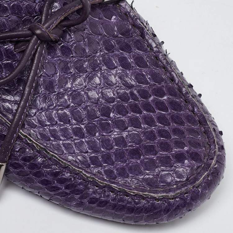Pre Owned Tod's Purple Python Bow Slip On Loafers Size 38.5
