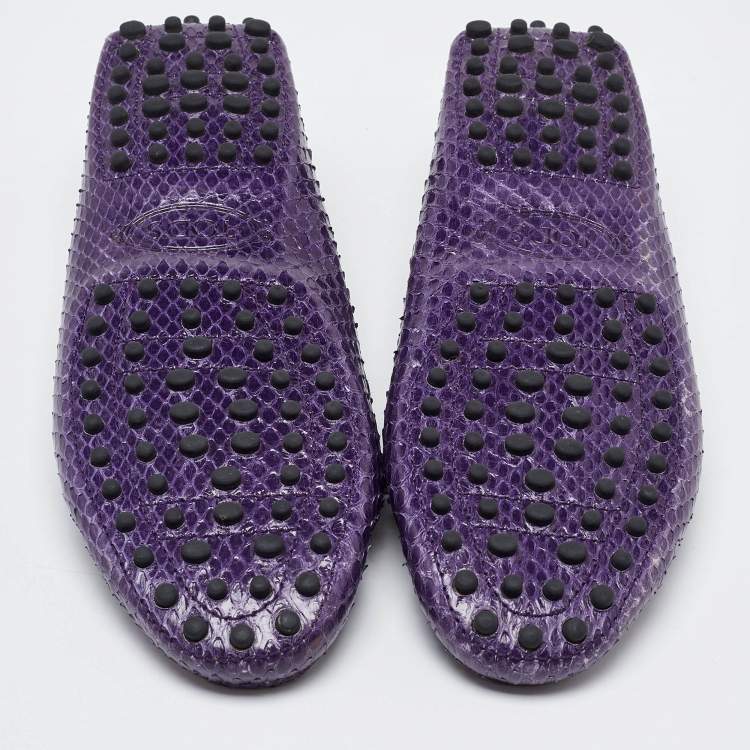Pre Owned Tod's Purple Python Bow Slip On Loafers Size 38.5