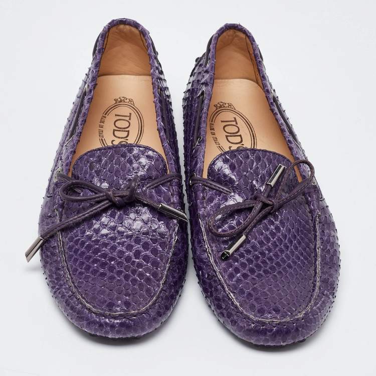 Pre Owned Tod's Purple Python Bow Slip On Loafers Size 38.5