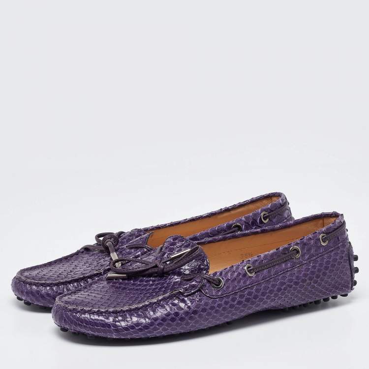 Pre Owned Tod's Purple Python Bow Slip On Loafers Size 38.5