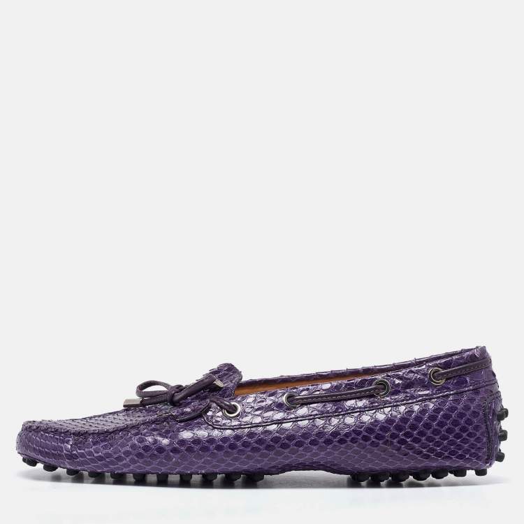 Pre Owned Tod's Purple Python Bow Slip On Loafers Size 38.5