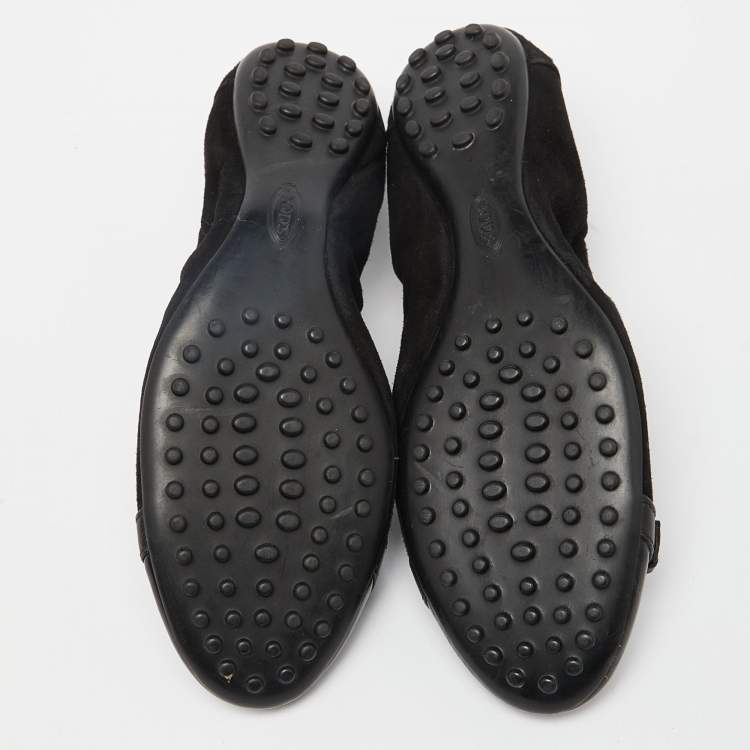 Pre Owned Tod's Black Suede and Leather Buckle Detail Scrunch Ballet Flats Size 36.5