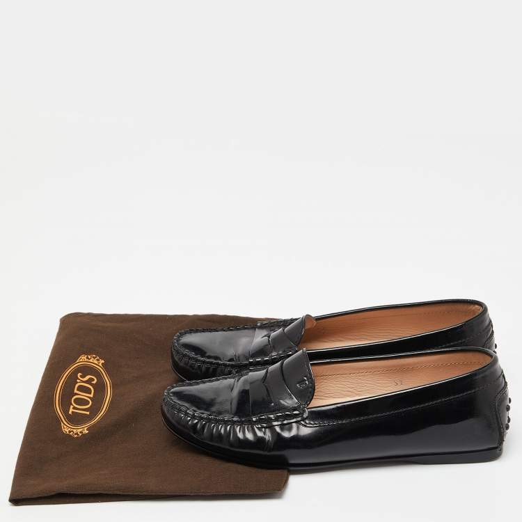 Pre Owned Tod's Black Patent Leather Penny Slip On Loafers Size 37