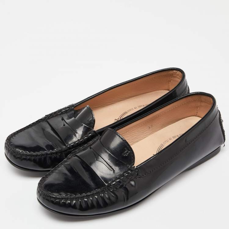 Pre Owned Tod's Black Patent Leather Penny Slip On Loafers Size 37