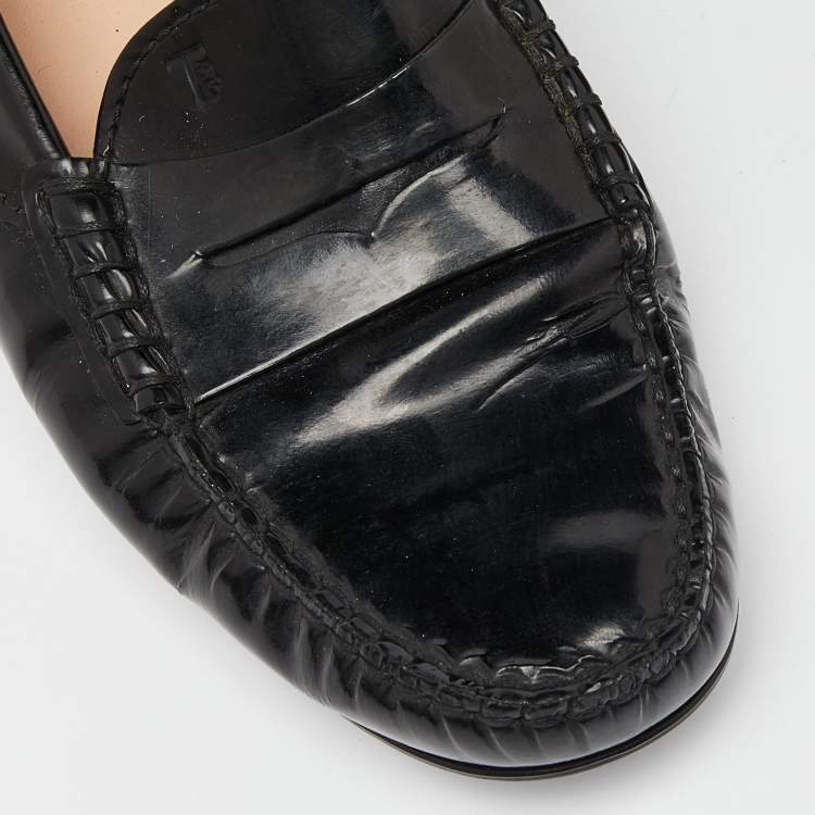 Pre Owned Tod's Black Patent Leather Penny Slip On Loafers Size 37