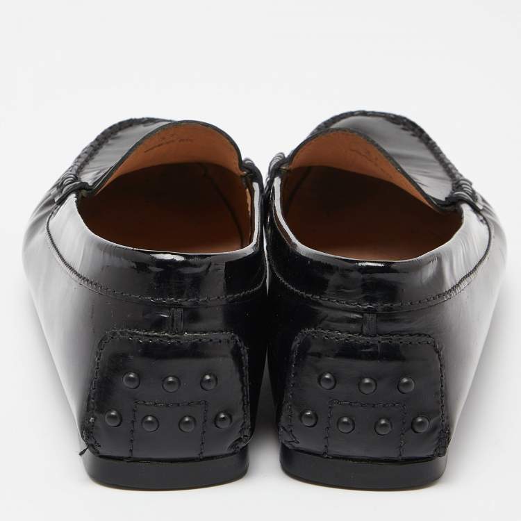 Pre Owned Tod's Black Patent Leather Penny Slip On Loafers Size 37