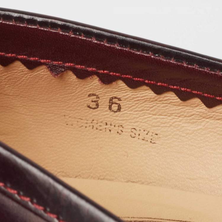 Pre Owned  Tod's Burgundy Leather Penny Loafer Pumps Size 36