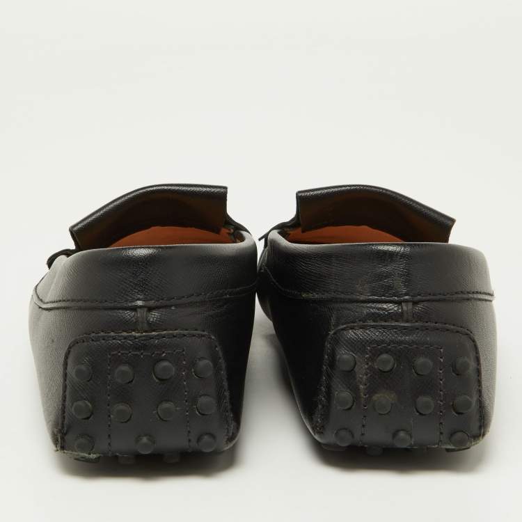Pre Owned Tod's Black Leather Fringe Detail Slip On Loafers Size 39 