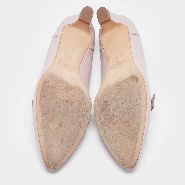 Pre Owned Tod's Pink Leather Bow Block Heel Pumps Size 37.5