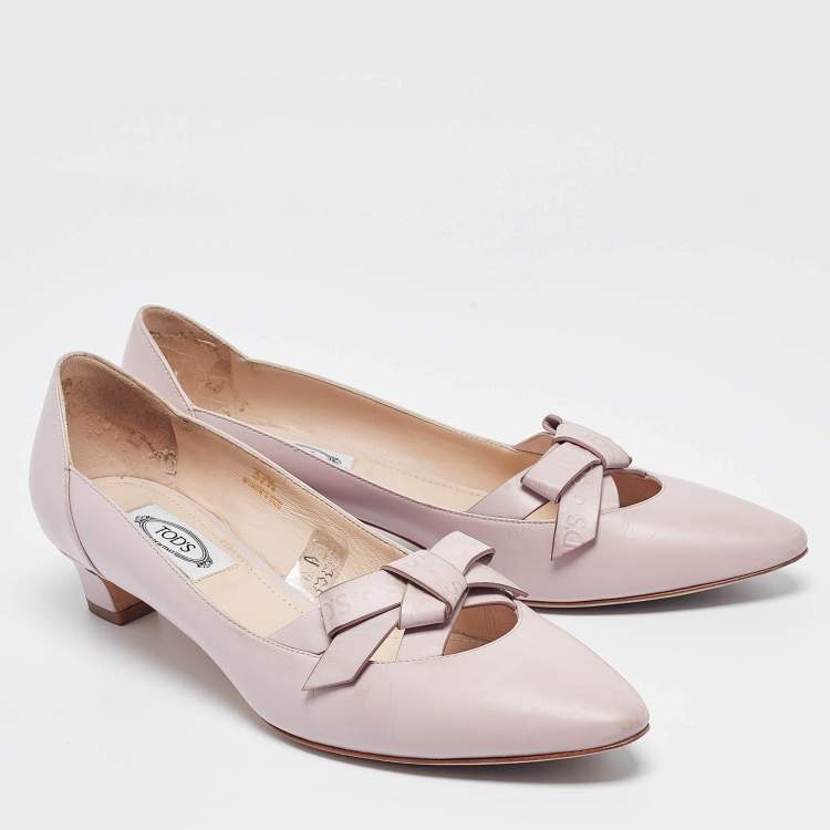Pre Owned Tod's Pink Leather Bow Block Heel Pumps Size 37.5